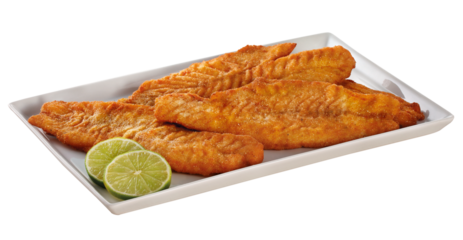 prato com filé de peixe empanado isolado em fundo transparente