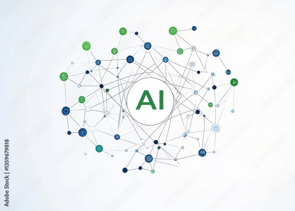 Poster abstract representation of artificial intelligence with a network of connected symbols
