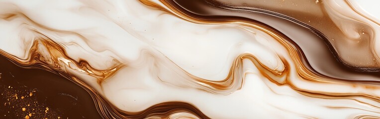 Swirling creamy brown and white marble texture with gold accents
