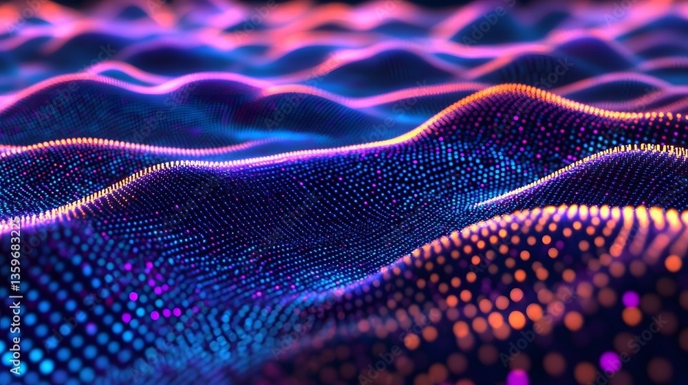 Poster abstract representation of flowing waves formed by numerous tiny particles