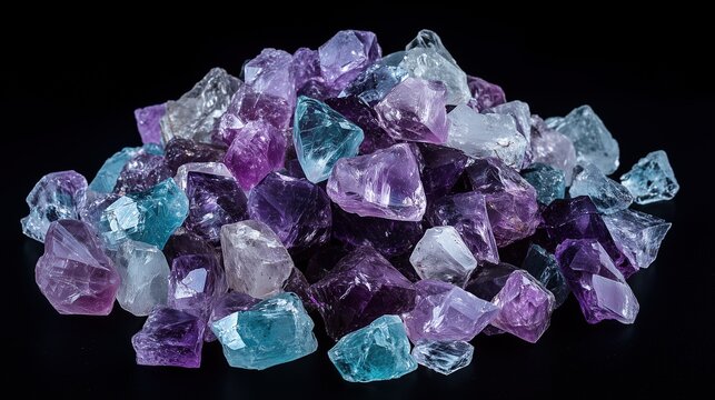 A pile of fluorite gem isolated on solid black background