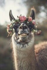 Obraz premium Joyful Llama with Flower Crown