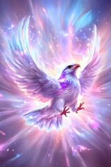 Fototapeta premium Radiant Dove Soaring, Celestial Burst, Fantasy Art