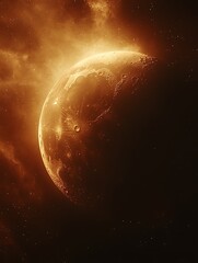 Obraz premium An illuminated lunar sphere appears amidst cosmic dust and darkness