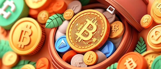 Fototapeta premium Cryptocurrency wealth a colorful papercut style showcase of bitcoin and altcoins digital realm creative environment artistic viewpoint