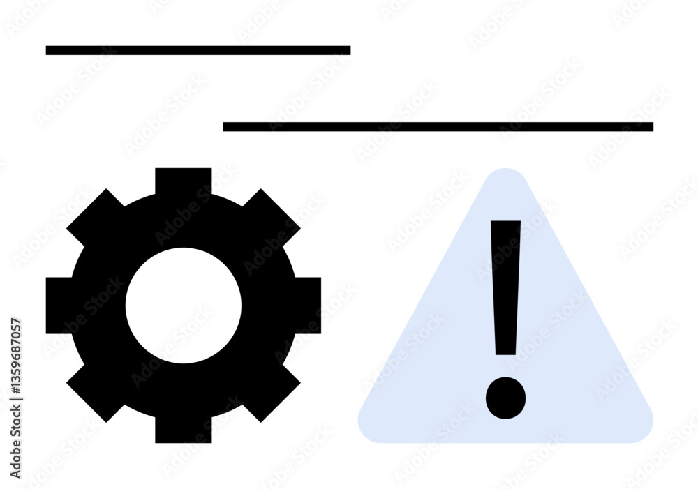 Poster black gear and exclamation mark in triangle express system error, risk, or process issue. ideal for 