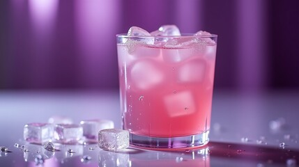 An elegant libation in a glass with ice, illuminated by a soft glow.