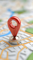 Red map pin on city map, navigation, route planning