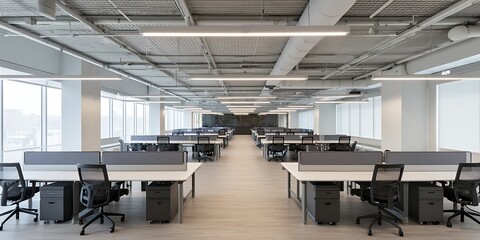 Modern Office Space with Uniform Workstations