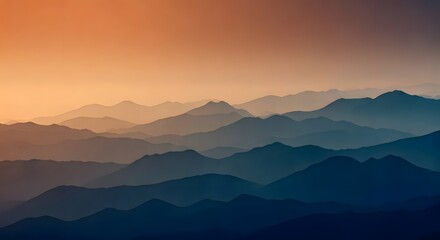 Dreamlike foggy layers with a smooth transition from warm sienna to deep navy blue, AI Generated