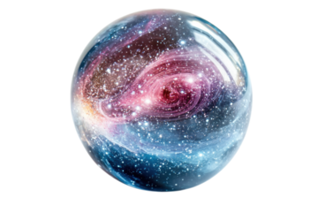 Capturing the magic of a nebula swirling within a glass orb like a miniature cosmos reflecting deep space mystery shot with vivid swirling colors on black background.
