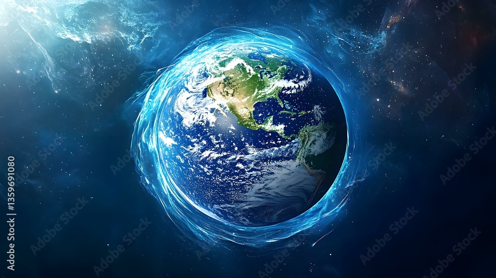 Aufkleber the image shows a digitally enhanced view of planet earth, prominently displaying north and central 
