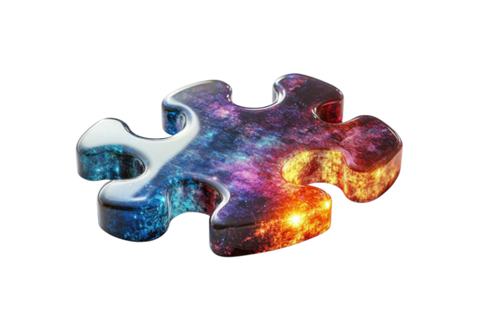 Connecting the Cosmos One Piece at a Time a Galactic Puzzle Unveiling Hidden Realities in Reflective Textures and Vibrant Nebula Hues on a Midnight Backdrop