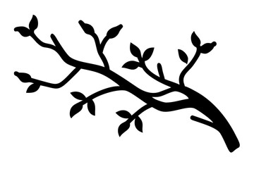 Spring branch silhouette on white background.