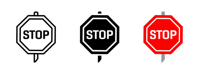Fototapeta premium Stop sign icon. Road safety vector illustration. Traffic regulation symbol for controlled vehicle movement or accident prevention. Red warning octagon pictogram. Urban transportation and security sign
