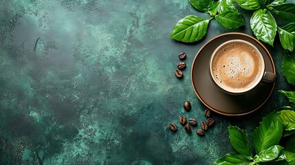 Aromatic Coffee Cup on Dark Green Background