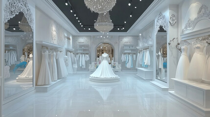 A detailed 3D visualization of a trendy fashion dress store.

