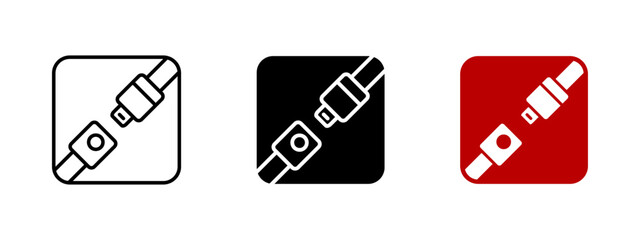 Seat belt icon. Car safety vector illustration. Buckle protection and transport security symbol. Travel prevention sign for accident risk reduction and passenger safety compliance.