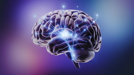 Fototapeta premium Visualization of brain activity showcasing neural connections and electric impulses in a colorful abstract setting