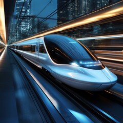 Obraz premium Futuristic High-Speed Train in Urban Setting with Motion Blur