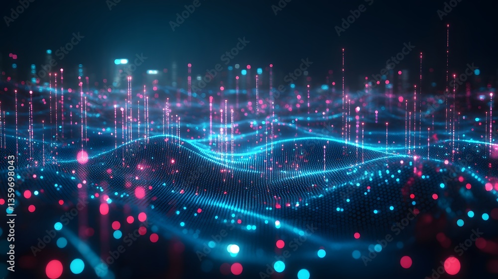 Aufkleber abstract digital landscape illustrating futuristic technology and networking concepts