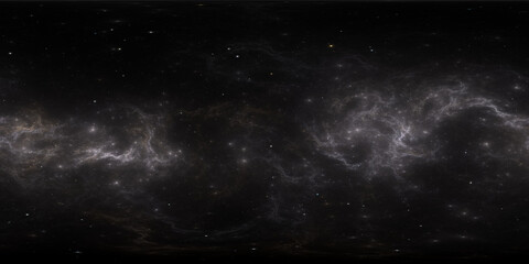360 degree space nebula. Giant interstellar cloud with stars, equirectangular projection, environment map. Spherical panorama. 3d illustration
