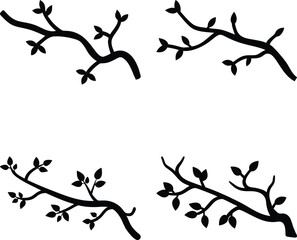 Spring branch silhouette on white background.