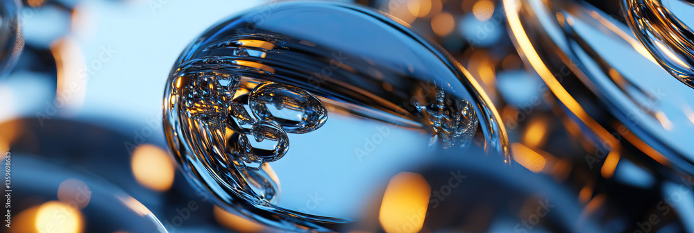 Poster abstract image of interconnected translucent spheres with internal bubbles