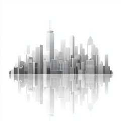 Naklejka premium Urban skyline silhouette featuring modern skyscrapers and architectural designs reflected in calm water background