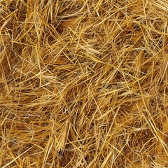 High-angle close-up of golden hay with interwoven texture, symbolizing harvest and sustainability. Perfect for agricultural themes, rustic design, and seasonal marketing backdrops.