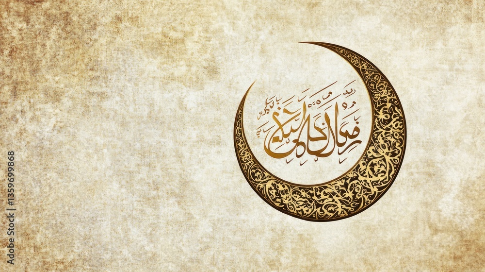 Poster elegant crescent moon with intricate patterns on textured neutral backdrop