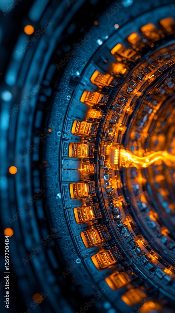 Aufkleber futuristic sci-fi technology visualization digital realm abstract art dark environment close-up view