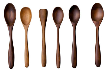 Isolated Background of Dark Wooden Spoons Culinary Utensil on Black