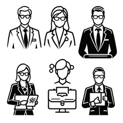 Fototapeta premium ビジネス人物シルエットと職業アイコン｜Business Character and Job Silhouette Icon Set