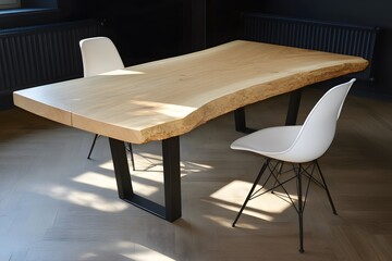 Live Edge Wooden Dining Table with Black Metal Legs Modern Minimalist Design