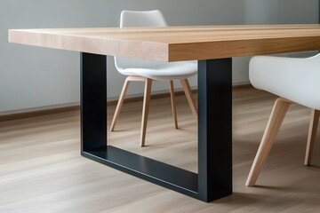 Modern Minimalist Oak Dining Table with Black Metal Legs
