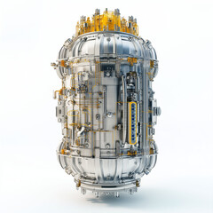 Small Modular Reactor nuclear grid energy. SMR. Electricity renewable sustainability safety. 3D Clip art. Detailed small modular reactor with a nuclear grid system design.