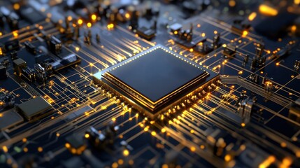 Microchip technology showcase circuit board and cpu in aibackground