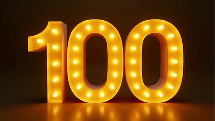Illuminated number "100" in bold marquee-style with warm glowing lights against a dark background. Perfect for milestone celebrations, anniversaries, and achievement themes