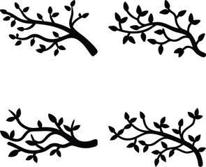 Spring branch silhouette on white background.