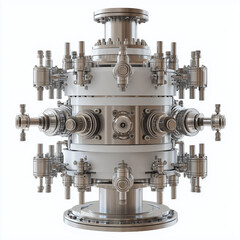 Fototapeta premium Small Modular Reactor nuclear grid energy. SMR. Electricity renewable sustainability safety. 3D Clip art. A nuclear grid concept featuring a small modular reactor.