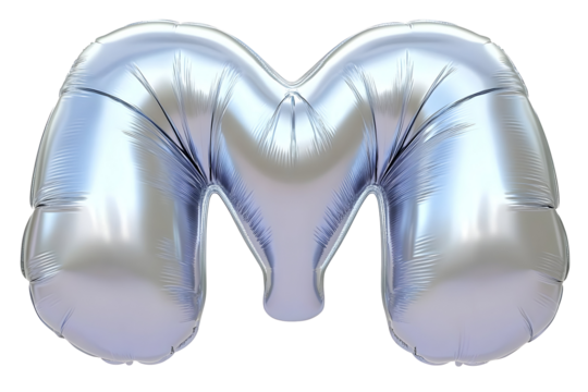 Isolated Background Shiny Silver Balloon Letter M Alphabet Metallic - Powered by Adobe