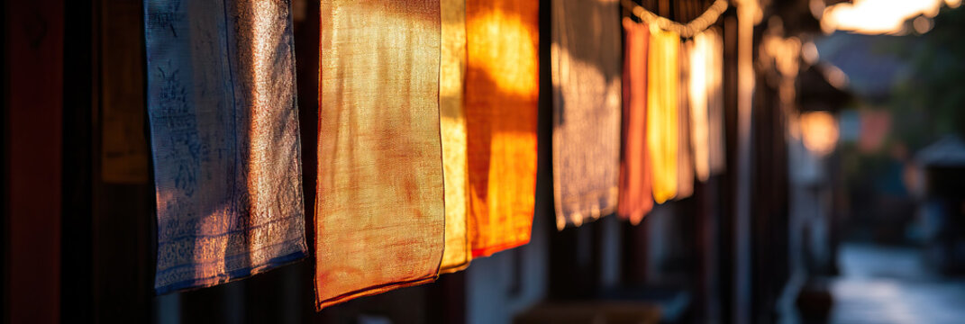 Multicolored Fabric Panels Hanging in Sunlight
