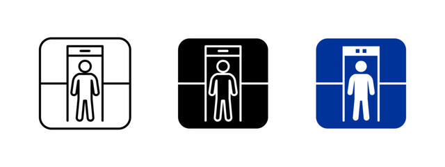 Metal detector icon. Security screening vector illustration. Entrance checkpoint and safety inspection symbol. Surveillance and detection sign for controlled access and protection systems.