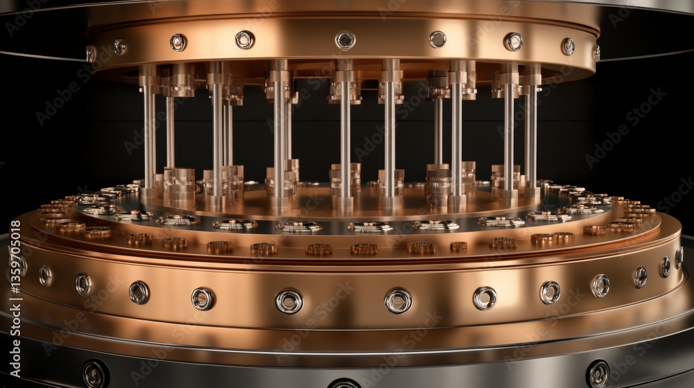 Poster 3d illustration of a working quantum computer with glowing circuits data flow, representing advanced