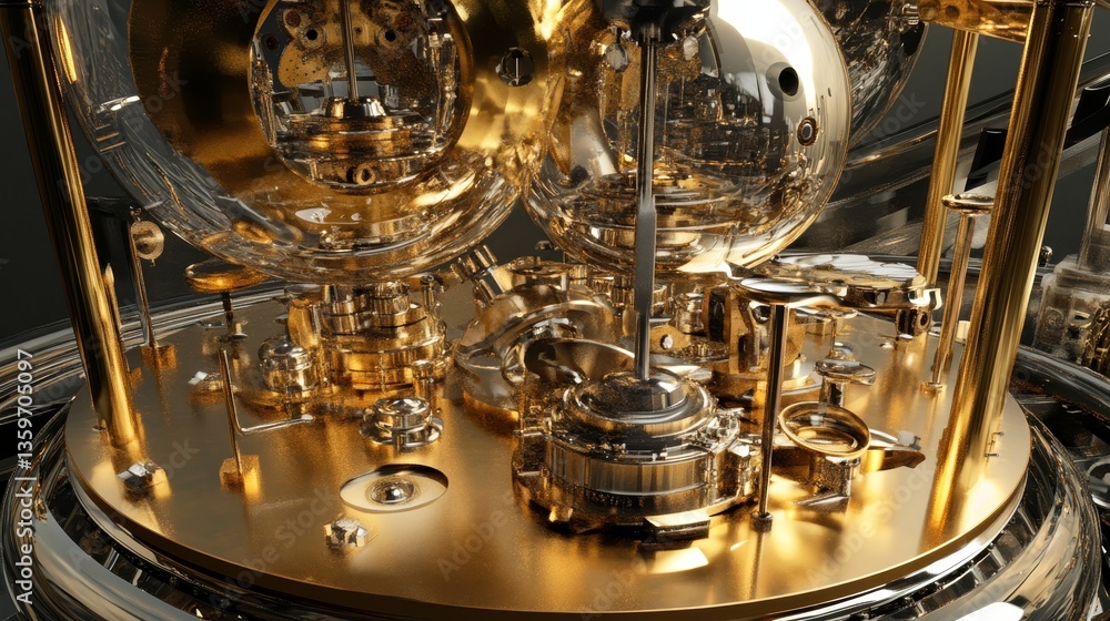 Poster 3d illustration of a working quantum computer with glowing circuits data flow, representing advanced