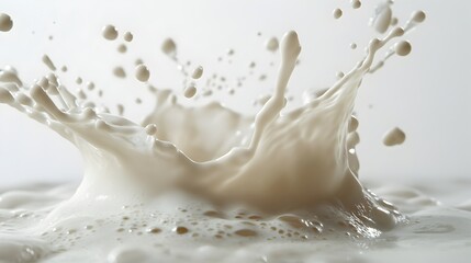 Creamy white milk splashes and creates a dramatic crown effect against a bright white background showing texture and detail.