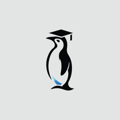 Minimalistic penguin Graduation academy training logo design Vector Academic training design Cap  on White Background