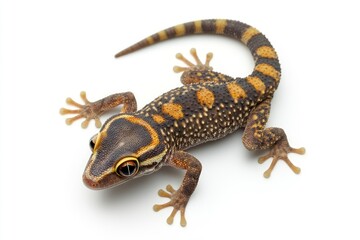 Naklejka premium Isolated Gecko Walking on White Background with Detailed Skin Pattern