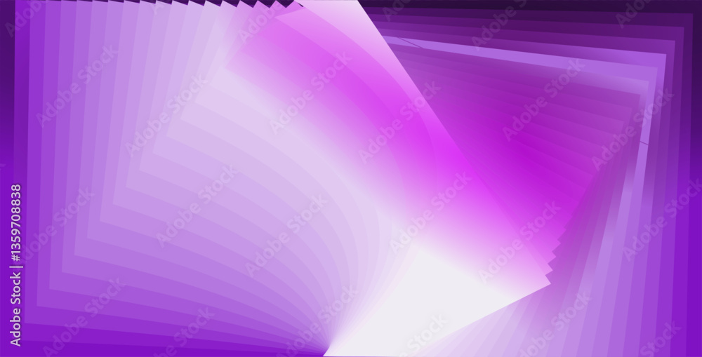 Poster composition of curved and abstract plane shapes with magenta, violet and purple gradient tones and m